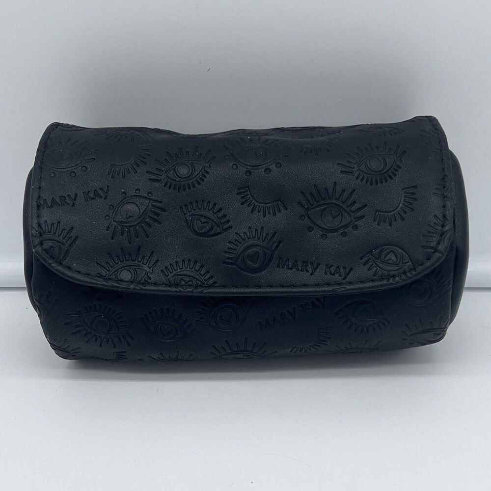 Black Faux Leather Mary Kay Print Collection Bag Zipper Button NEW